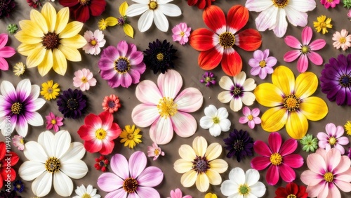 Vibrant array of colorful flowers in bloom with diverse petals.