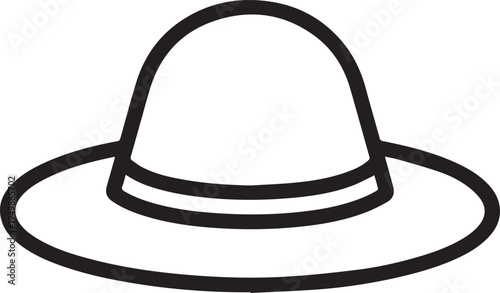 Hand Drawn Woman Hat Black and White Illustration in Minimal Line Art Style Design