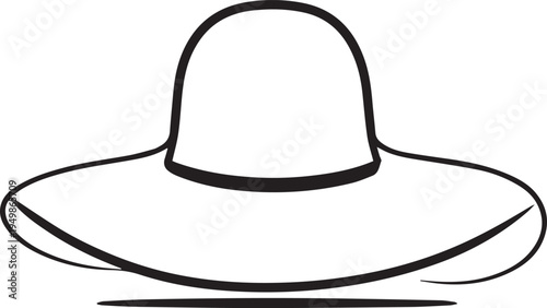 Hand Drawn Woman Hat Black and White Illustration in Minimal Line Art Style Design