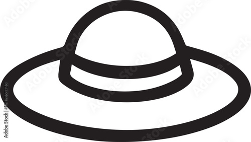 Hand Drawn Woman Hat Black and White Illustration in Minimal Line Art Style Design