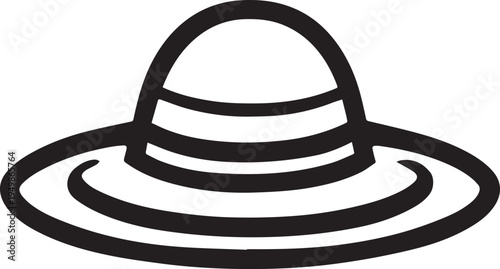 Hand Drawn Woman Hat Black and White Illustration in Minimal Line Art Style Design