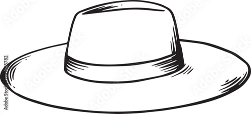 Hand Drawn Woman Hat Black and White Illustration in Minimal Line Art Style Design