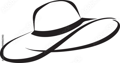 Hand Drawn Woman Hat Black and White Illustration in Minimal Line Art Style Design