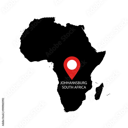 Africa continent map with johannesburg south africa location highlighted in red marker