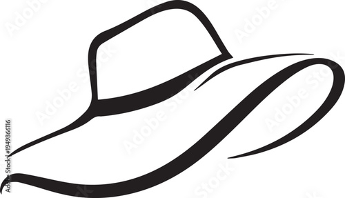 Hand Drawn Woman Hat Black and White Illustration in Minimal Line Art Style Design