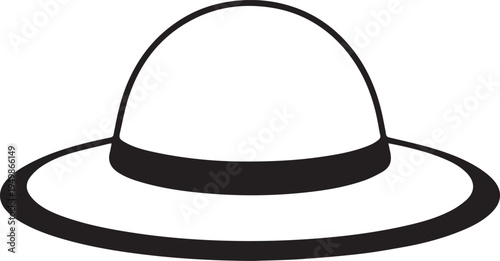 Hand Drawn Woman Hat Black and White Illustration in Minimal Line Art Style Design
