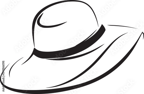 Hand Drawn Woman Hat Black and White Illustration in Minimal Line Art Style Design