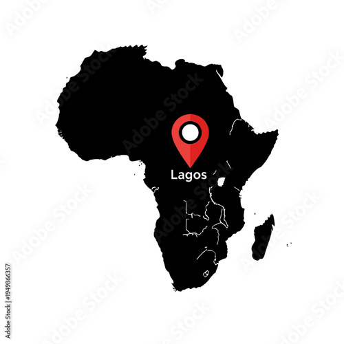 Africa map highlighting Lagos Nigeria location for travel and geographical representation