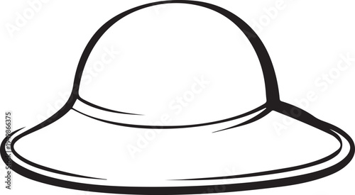 Hand Drawn Woman Hat Black and White Illustration in Minimal Line Art Style Design