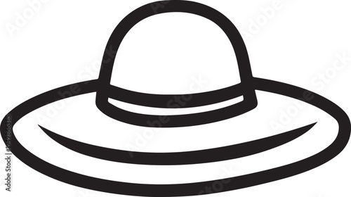 Hand Drawn Woman Hat Black and White Illustration in Minimal Line Art Style Design