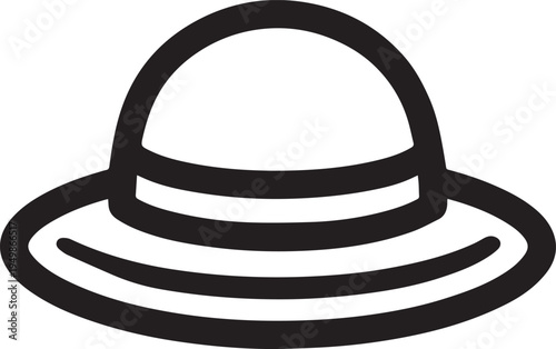 Hand Drawn Woman Hat Black and White Illustration in Minimal Line Art Style Design