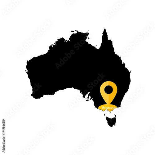 Australia map silhouette with location marker pinpointing a specific destination on the continent