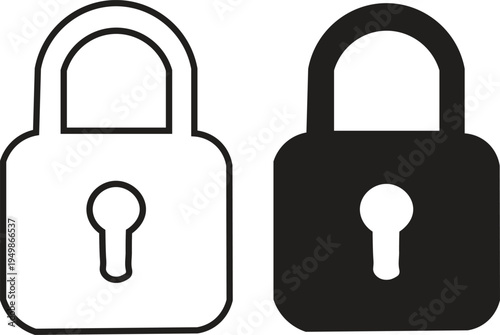 Two padlock icons, one outlined and one solid black, symbolizing security, privacy, and restricted access.
