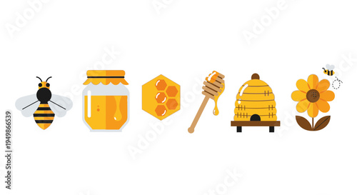 Bee honeycomb and honey jar illustration 2.