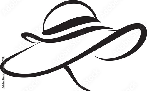 Hand Drawn Woman Hat Black and White Illustration in Minimal Line Art Style Design