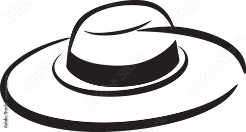 Hand Drawn Woman Hat Black and White Illustration in Minimal Line Art Style Design