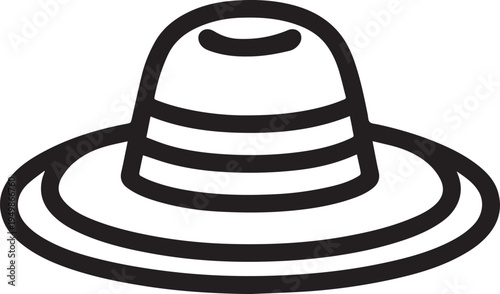 Hand Drawn Woman Hat Black and White Illustration in Minimal Line Art Style Design