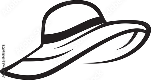 Hand Drawn Woman Hat Black and White Illustration in Minimal Line Art Style Design