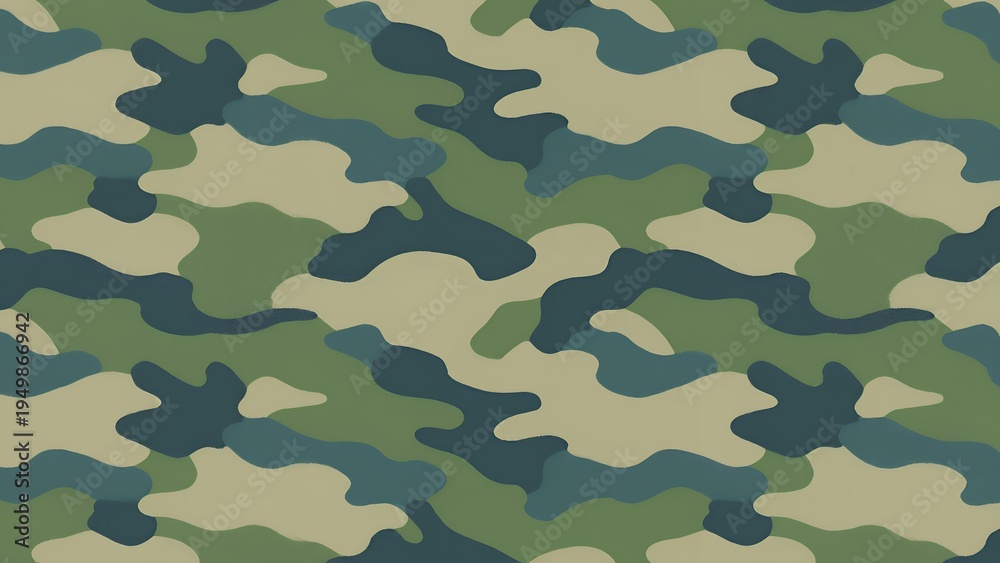 Fototapeta premium Seamless Military Camouflage Pattern Featuring Green and Beige Abstract Shapes for Design Use