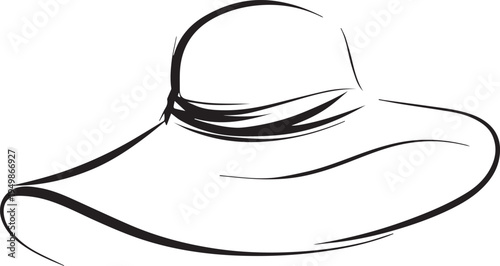 Hand Drawn Woman Hat Black and White Illustration in Minimal Line Art Style Design