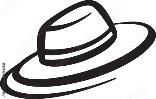 Hand Drawn Woman Hat Black and White Illustration in Minimal Line Art Style Design