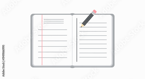 Open Notebook with Pencil on Page.