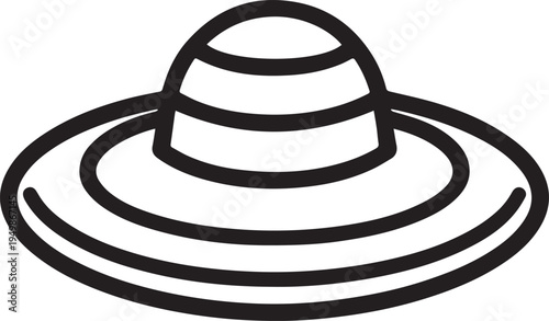 Hand Drawn Woman Hat Black and White Illustration in Minimal Line Art Style Design