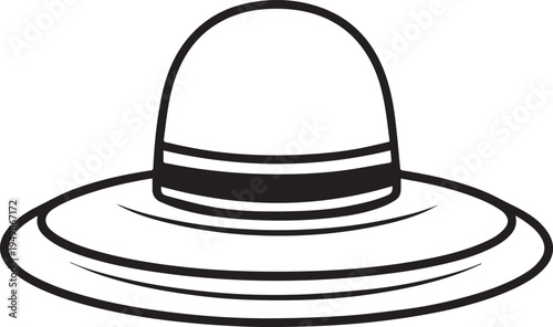 Hand Drawn Woman Hat Black and White Illustration in Minimal Line Art Style Design