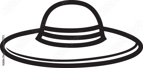 Hand Drawn Woman Hat Black and White Illustration in Minimal Line Art Style Design