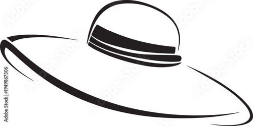 Hand Drawn Woman Hat Black and White Illustration in Minimal Line Art Style Design