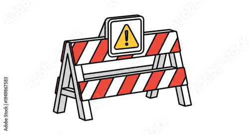 Construction barrier with warning sign illustration.