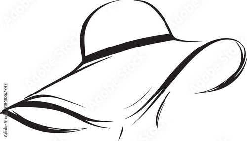 Hand Drawn Woman Hat Black and White Illustration in Minimal Line Art Style Design