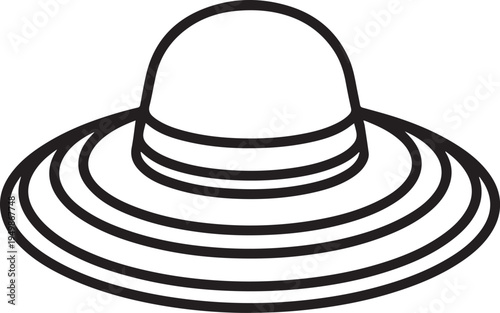 Hand Drawn Woman Hat Black and White Illustration in Minimal Line Art Style Design