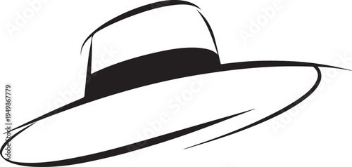 Hand Drawn Woman Hat Black and White Illustration in Minimal Line Art Style Design