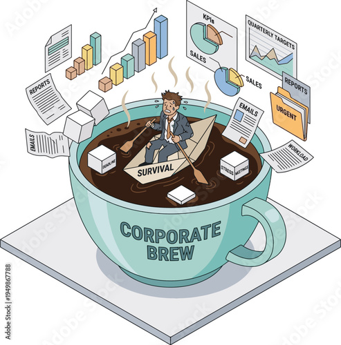 Businessman in Coffee Cup Chaos.