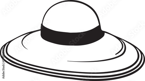 Hand Drawn Woman Hat Black and White Illustration in Minimal Line Art Style Design