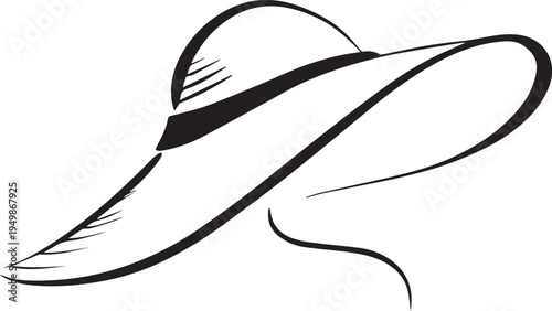 Hand Drawn Woman Hat Black and White Illustration in Minimal Line Art Style Design