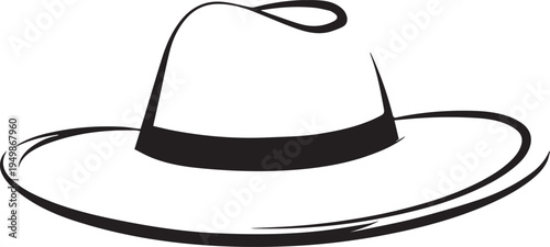 Hand Drawn Woman Hat Black and White Illustration in Minimal Line Art Style Design