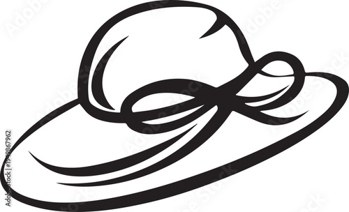 Hand Drawn Woman Hat Black and White Illustration in Minimal Line Art Style Design