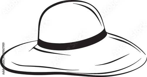 Hand Drawn Woman Hat Black and White Illustration in Minimal Line Art Style Design