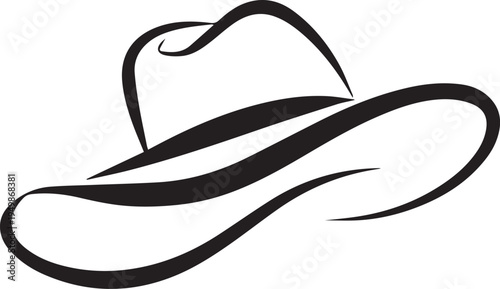 Hand Drawn Woman Hat Black and White Illustration in Minimal Line Art Style Design