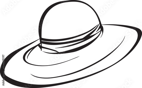Hand Drawn Woman Hat Black and White Illustration in Minimal Line Art Style Design
