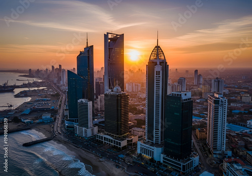 Modern Skyline of Lagos Nigeria at Sunset with Coastal Cityscape