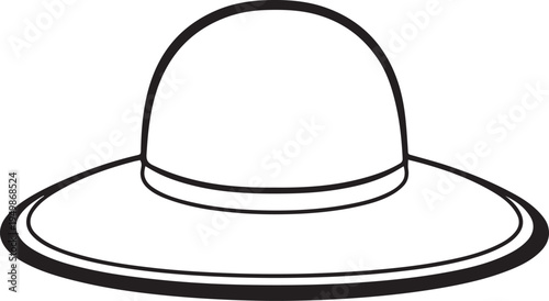 Hand Drawn Woman Hat Black and White Illustration in Minimal Line Art Style Design