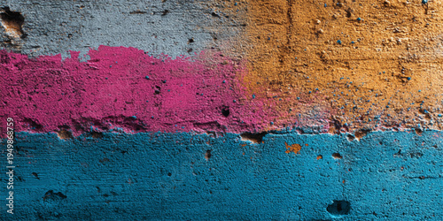 A weathered vintage backdrop featuring a rough, aged texture of dirty concrete and old paint peeling from a grungy, rusty metal surface with a brown, earthy design pattern