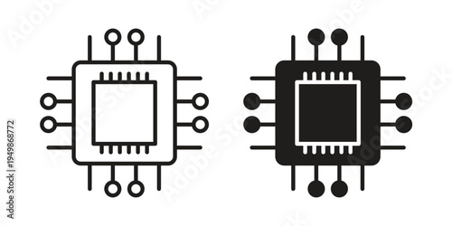 Computer microchip icon element for graphic designs. line and flat symbols