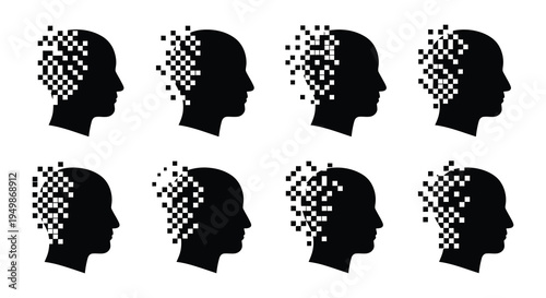 Deconstructing heads a series of fragmented human profiles in silhouette