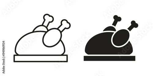 Cooked chicken icon element for graphic designs. line and flat symbols