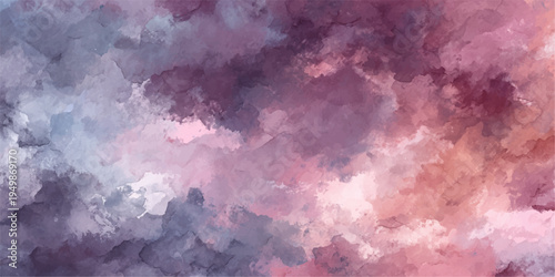 Abstract watercolor background featuring a colorful summer sky with soft white clouds and bright sunlight filtering through a blue atmosphere