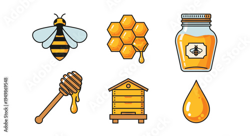 Bee honeycomb and honey dipper tools.